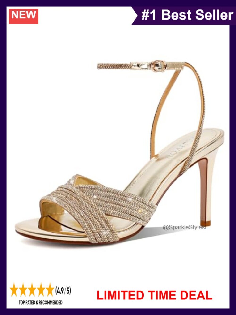 Rhinestone Stiletto Heeled Sandals Ankle Strap Open Toe Dressy Party